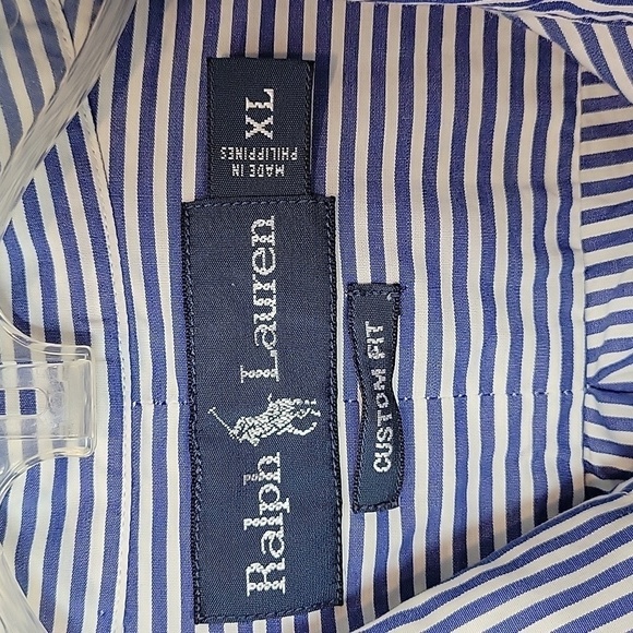 POLO Ralph Lauren Blue stripe button down shirt custom fit size XL 17.5 - Picture 3 of 7